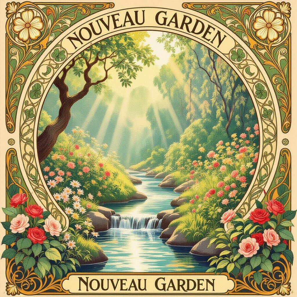 Art Nouveau Garden Oasis with Crystal Streams