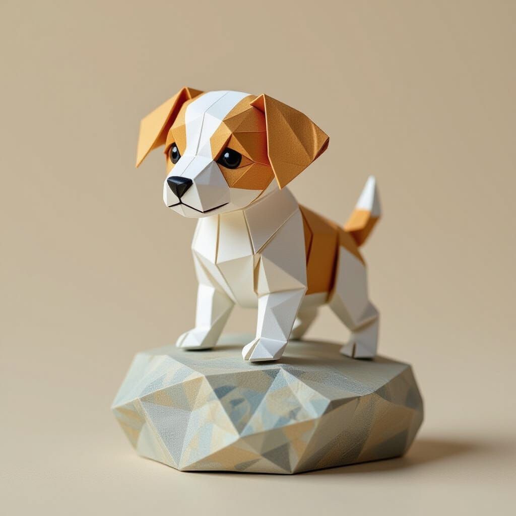 Intricate Origami Puppy on Paper Rock