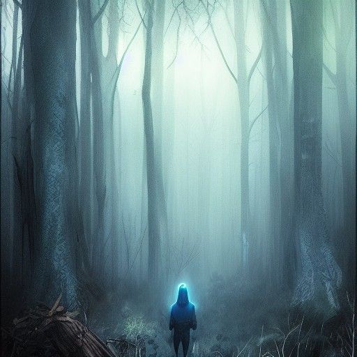 Sinister Blue Figure in Forest, Greg Rutkowski Style