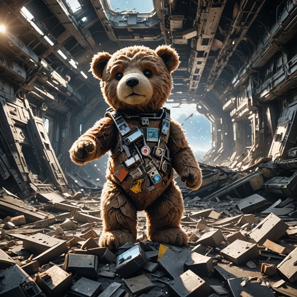 Teddy Bear Lost in Space: Hyperrealistic Digital Art