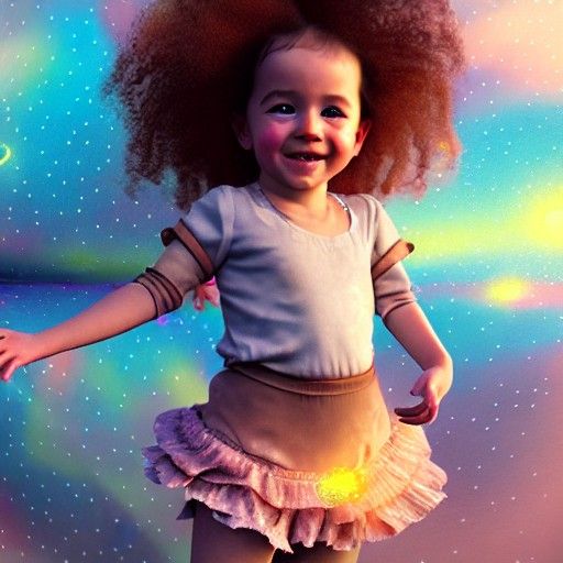 Dancing Toddler: Holographic Astral Steampunk Illustration
