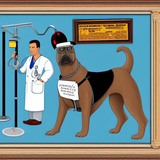 Dog as Doctor in Realistic Absurdist Painting