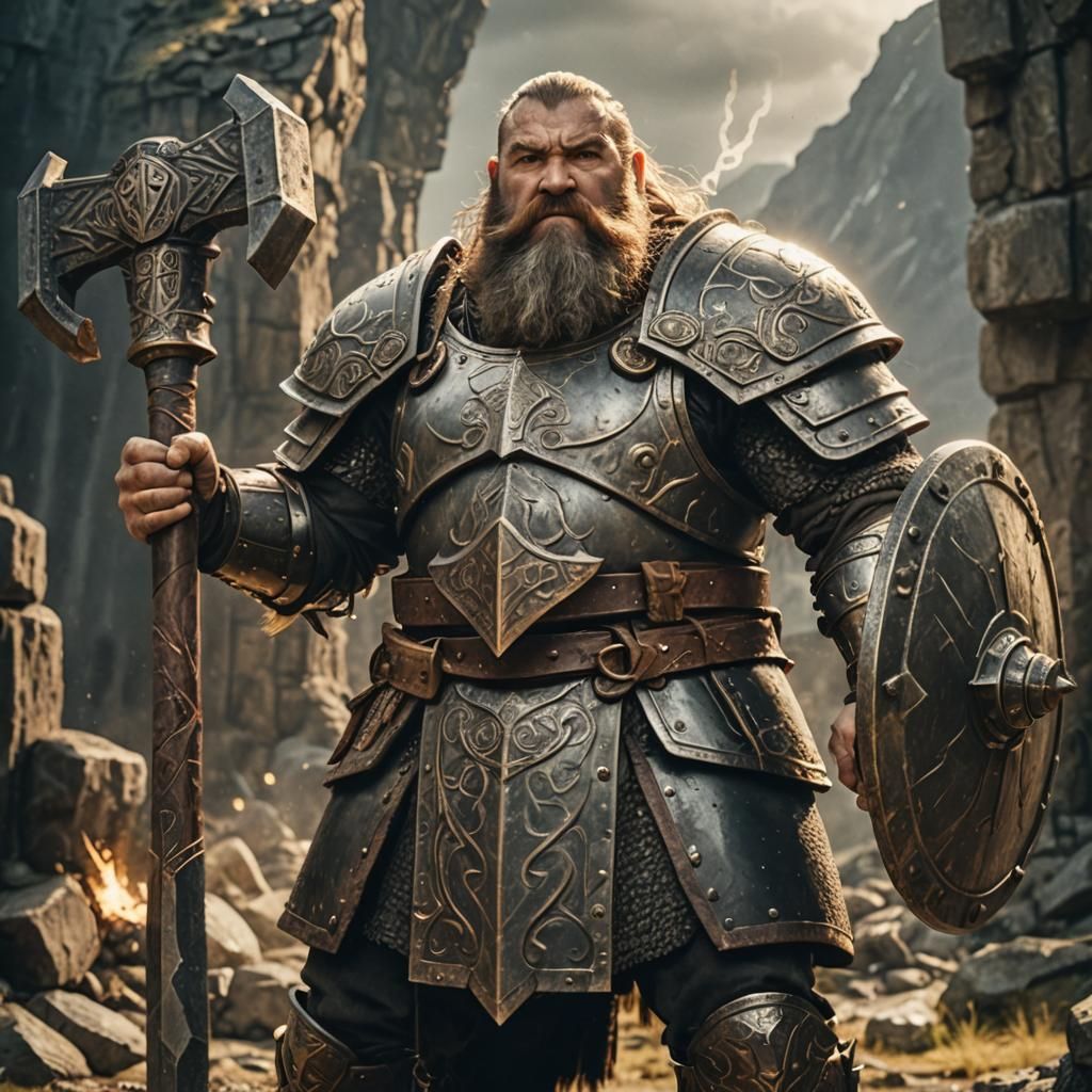 Epic Dwarven Paladin with Thunder Hammer