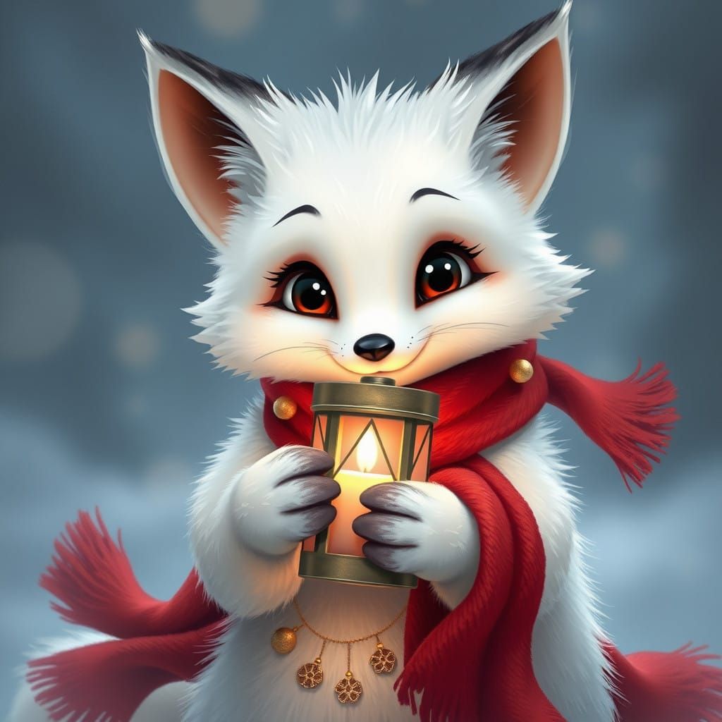 Whimsical Disney Fox with Christmas Lantern in Festive Setti...