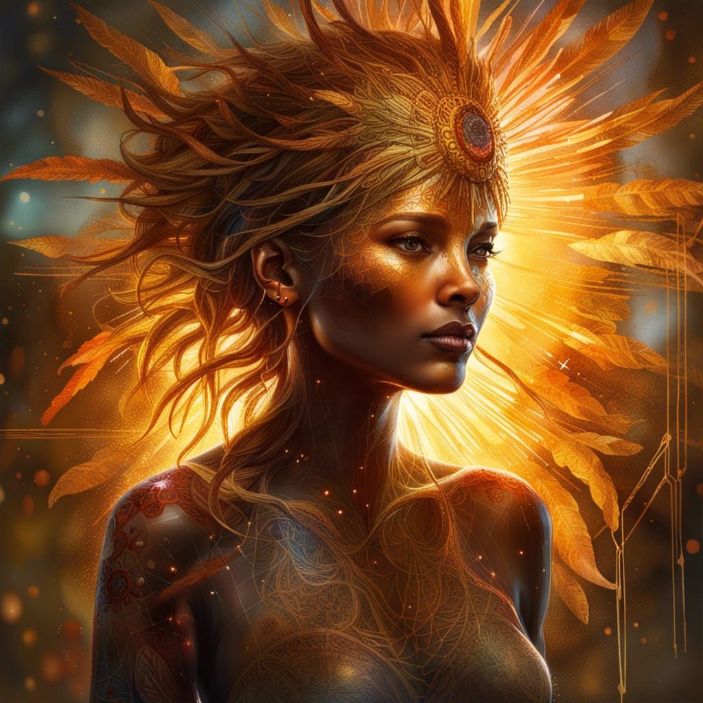 Sun Goddess Portrait in Sparkling Sunlight