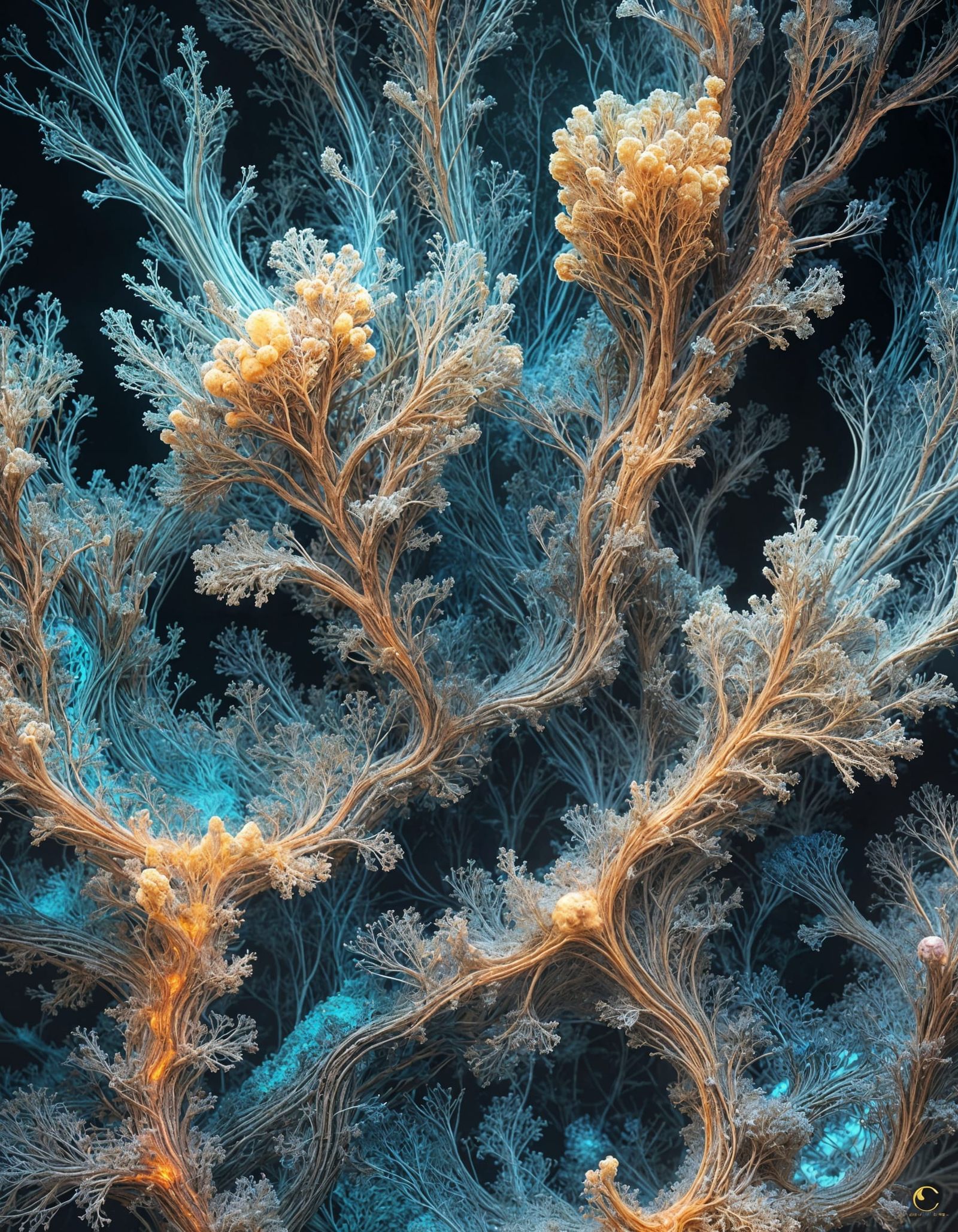 Surreal Mycelium Semisculpture with Craquelure Texture