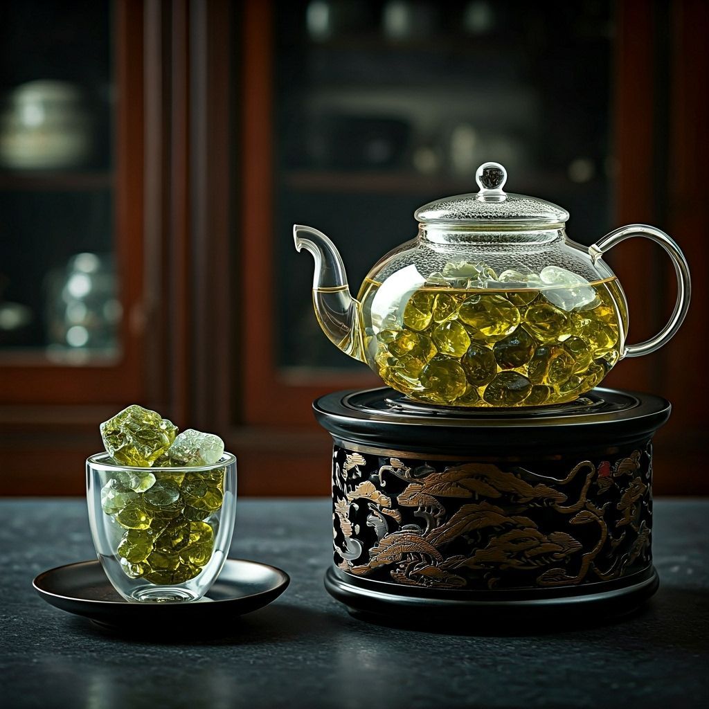 Elegant Glass Teapot with Green Crystals