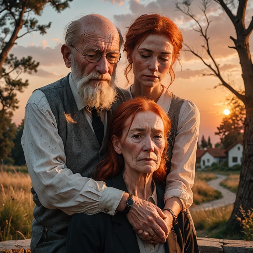 Psychotherapist Comforts Young Woman at Sunset