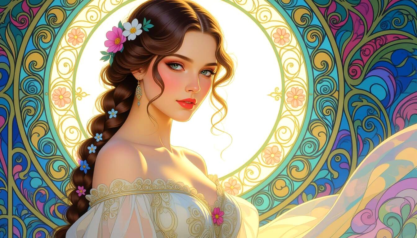 Hyperrealistic Portrait in Art Nouveau Style