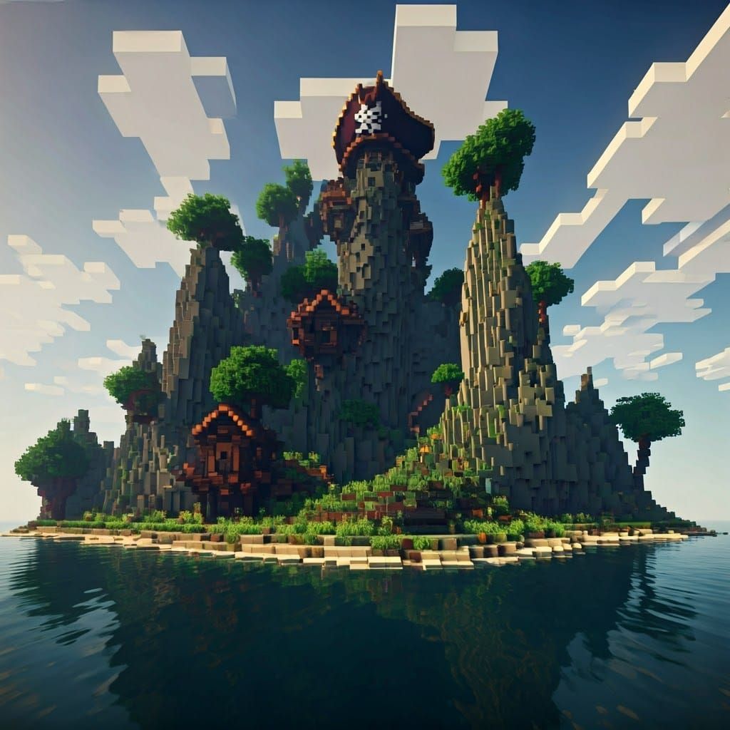 Blocky Pirate Island Paradise in Vibrant Color