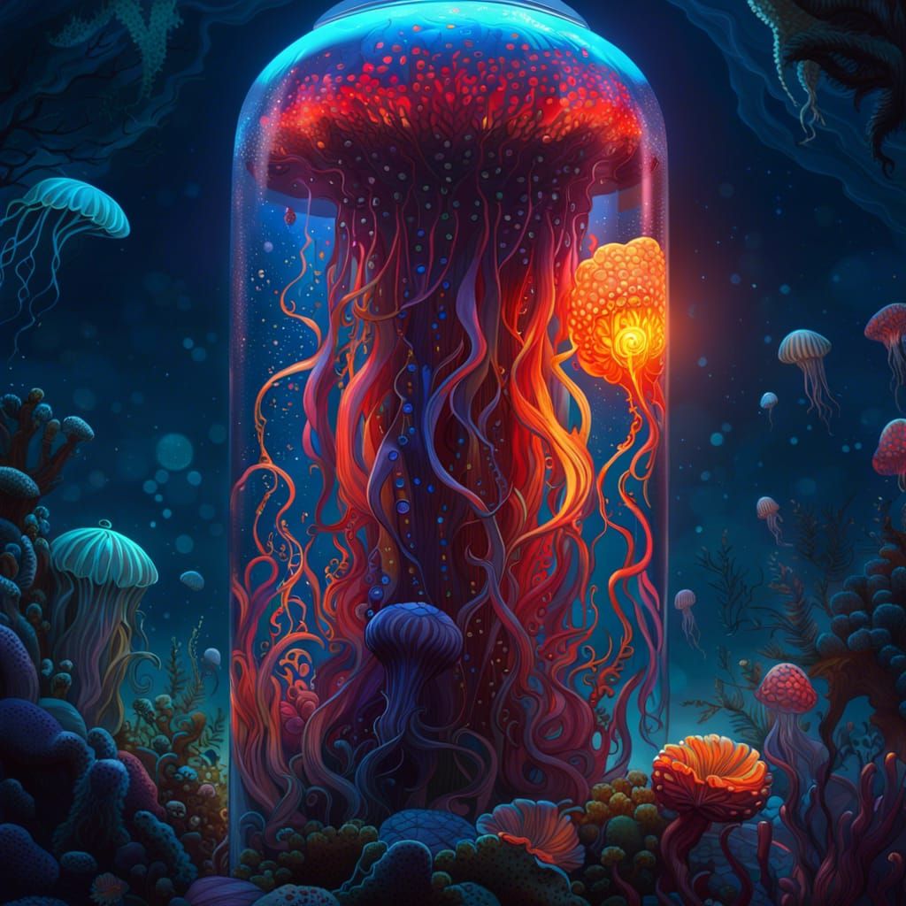 Cyberpunk Jellyfish in Underwater Lava Lamp