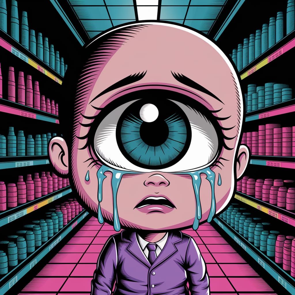 Chibi Doll's Eye Reflecting Demented Supermarket in Pop Art