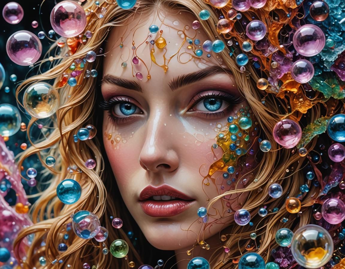 Surreal Cherub Portrait with Tropical Fish and Gemstones