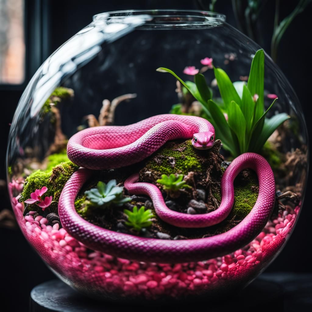 Terrarium with pink snake