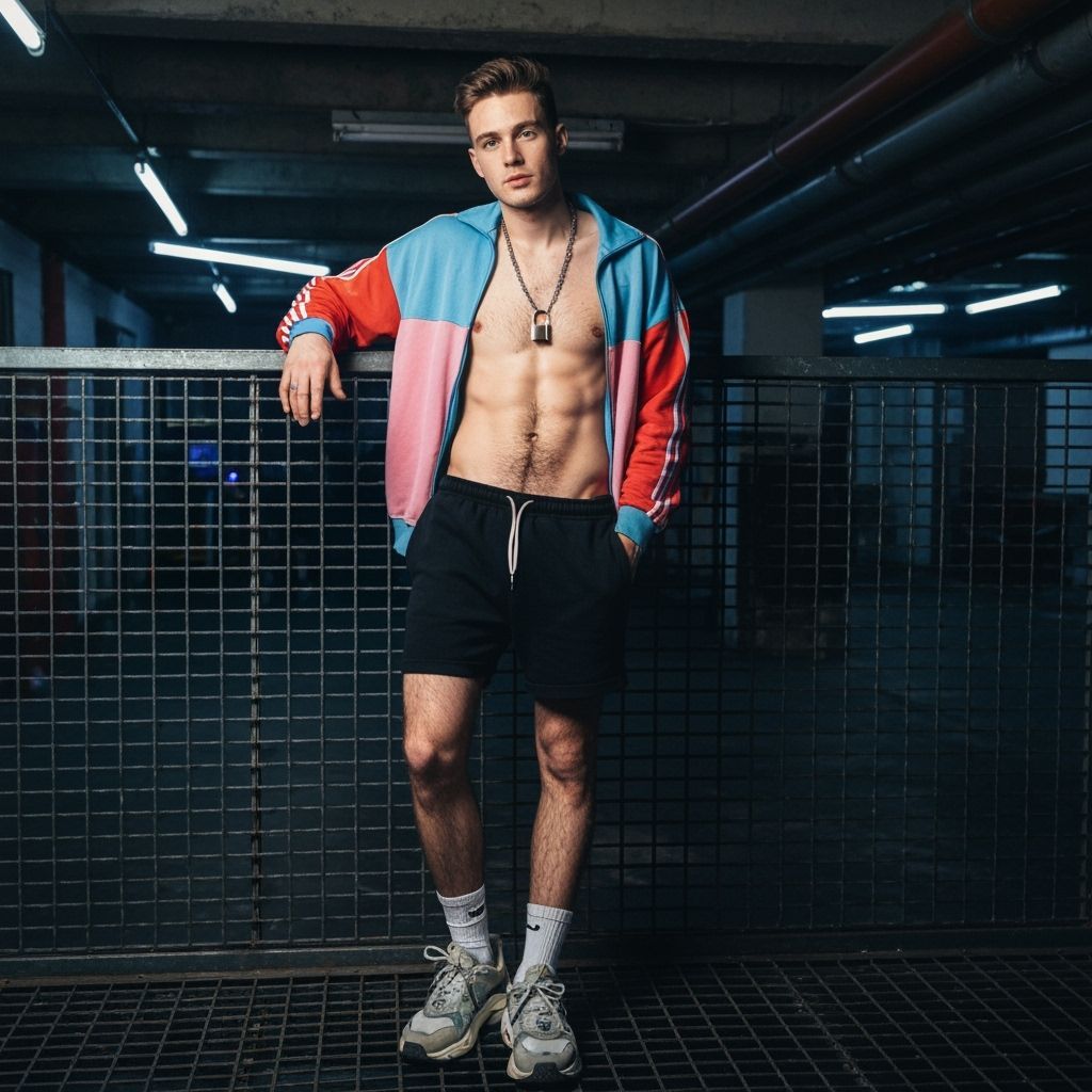 Man in Neon Light at Techno Party Basement