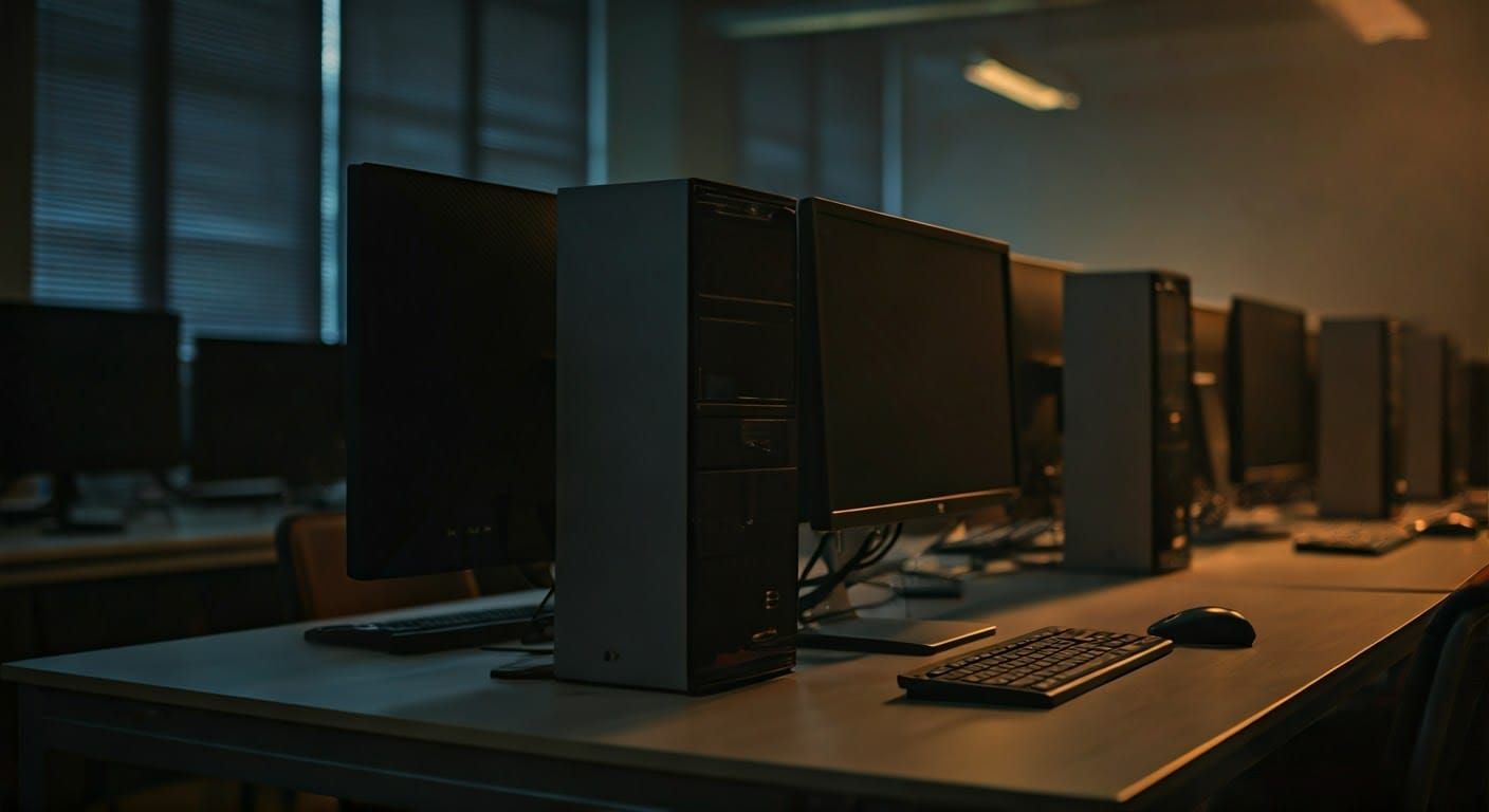 Empty College Computer Lab with Cinematic Lighting