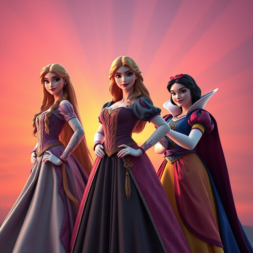 Disney Princesses in Reimagined Costumes, 3D Rendered