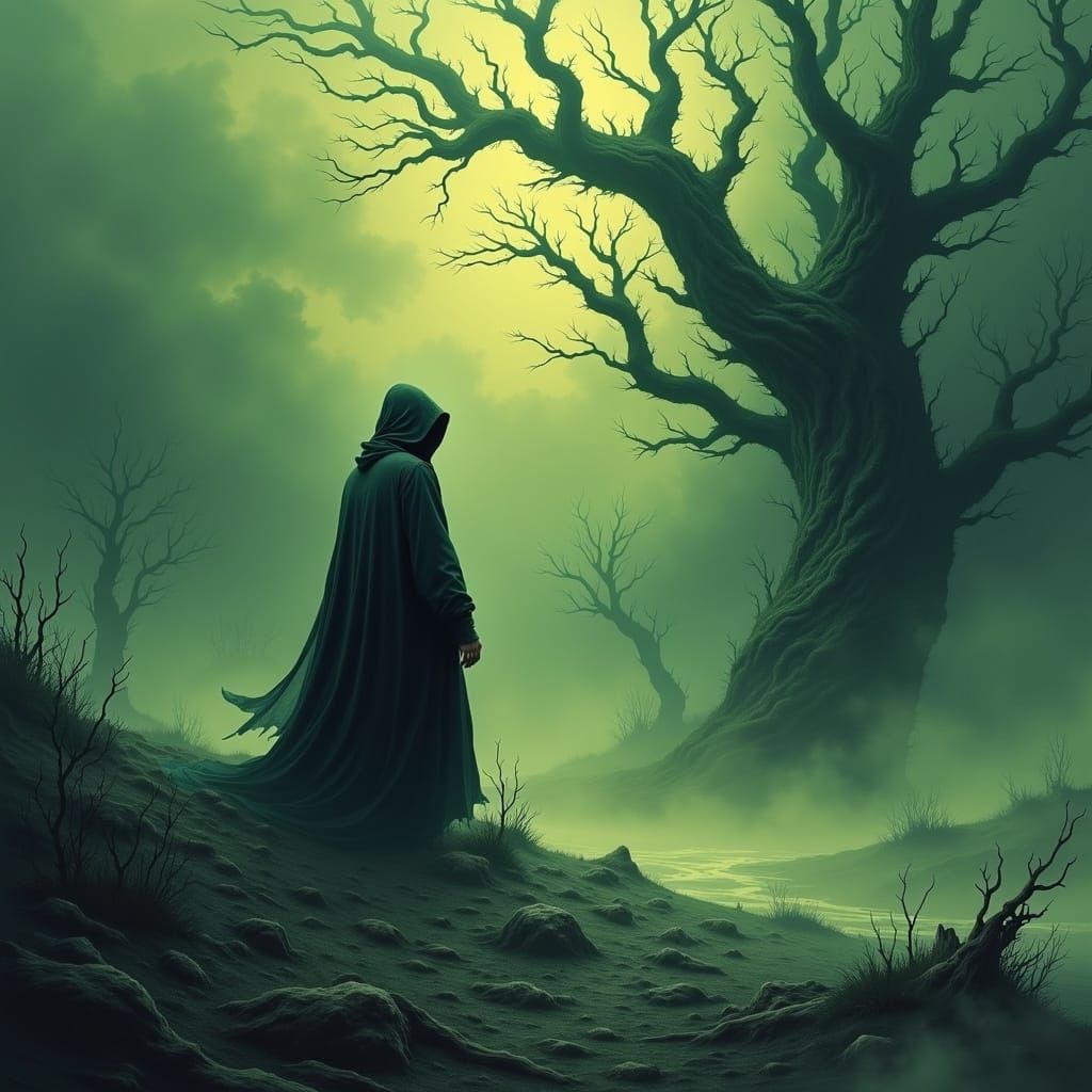 Desolate Dystopian Landscape in Haunting Surrealism