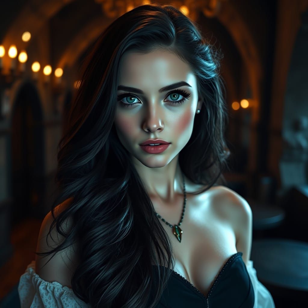 Glamorous Medieval Woman in Ethereal Ambiance