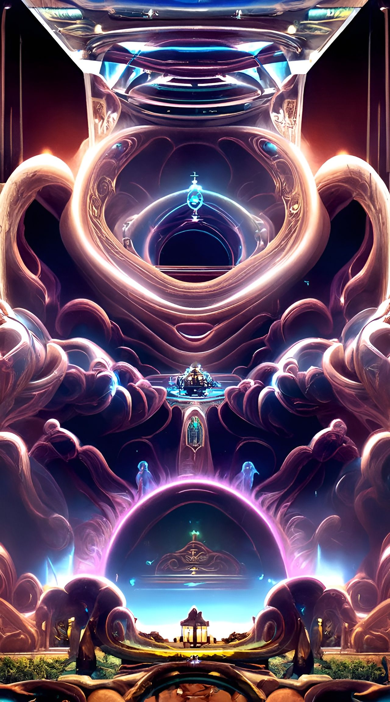 Surreal Abstract Landscape in Holographic Art Nouveau Style