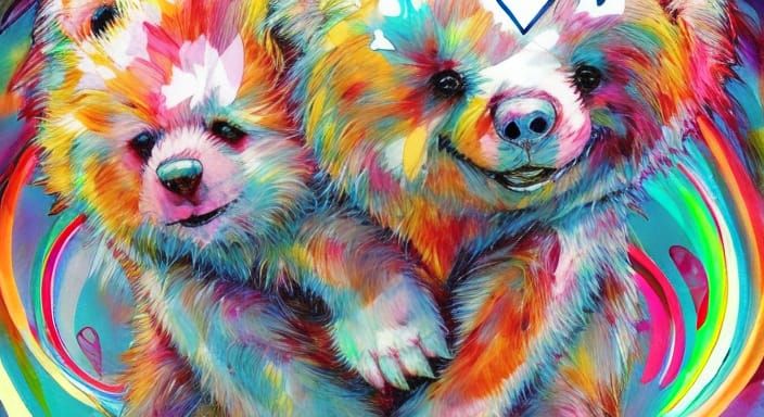 Cheer Heart Bears Hugging in Comic Art Style