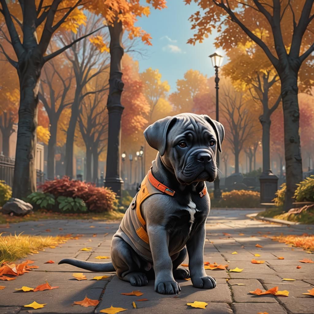 Cane Corso Puppy in Autumn: 3D Digital Art