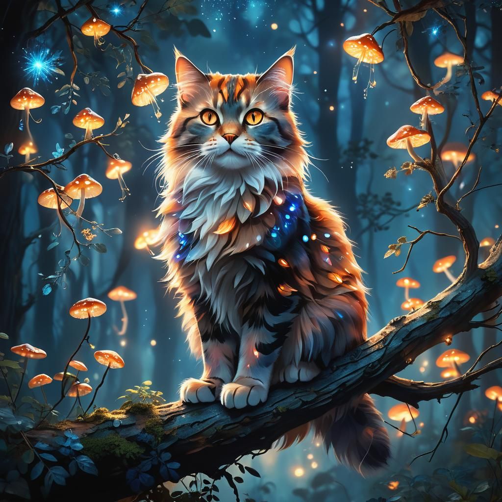 Majestic Cat in Mystical Forest Concept Art