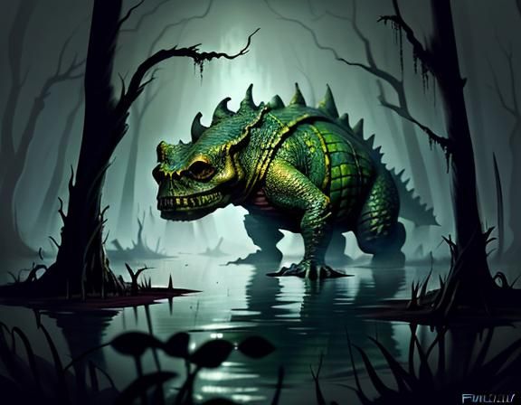 Bullywug in Murky Swamp, Dark Fantasy Illustration