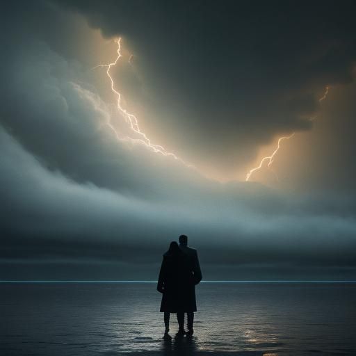 Serene Couple in Eye of Storm: Cinematic Film Still