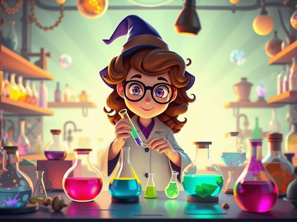 Anime Science Witch in Magical Lab, 3D Render