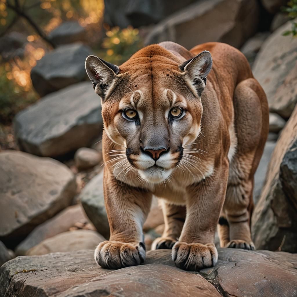 Intimate Portrait of a Crouching Cougar