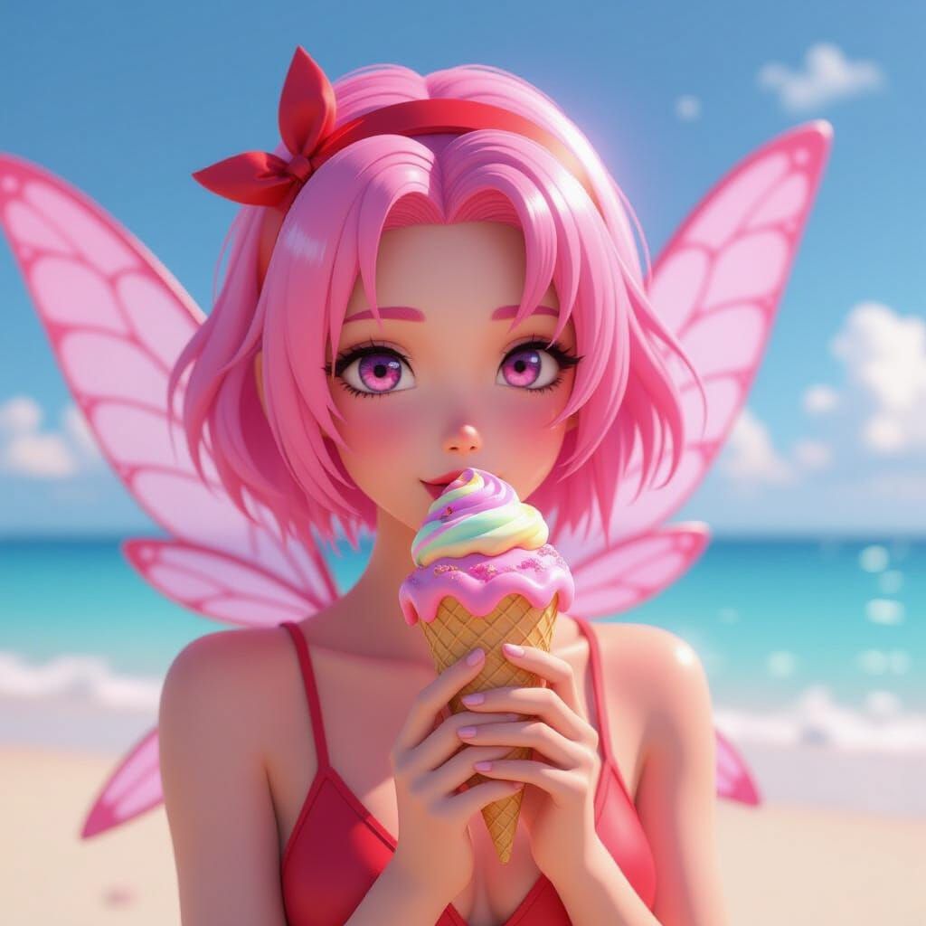 Sakura Haruno with Fairy Wings, in Pixar Disney Style