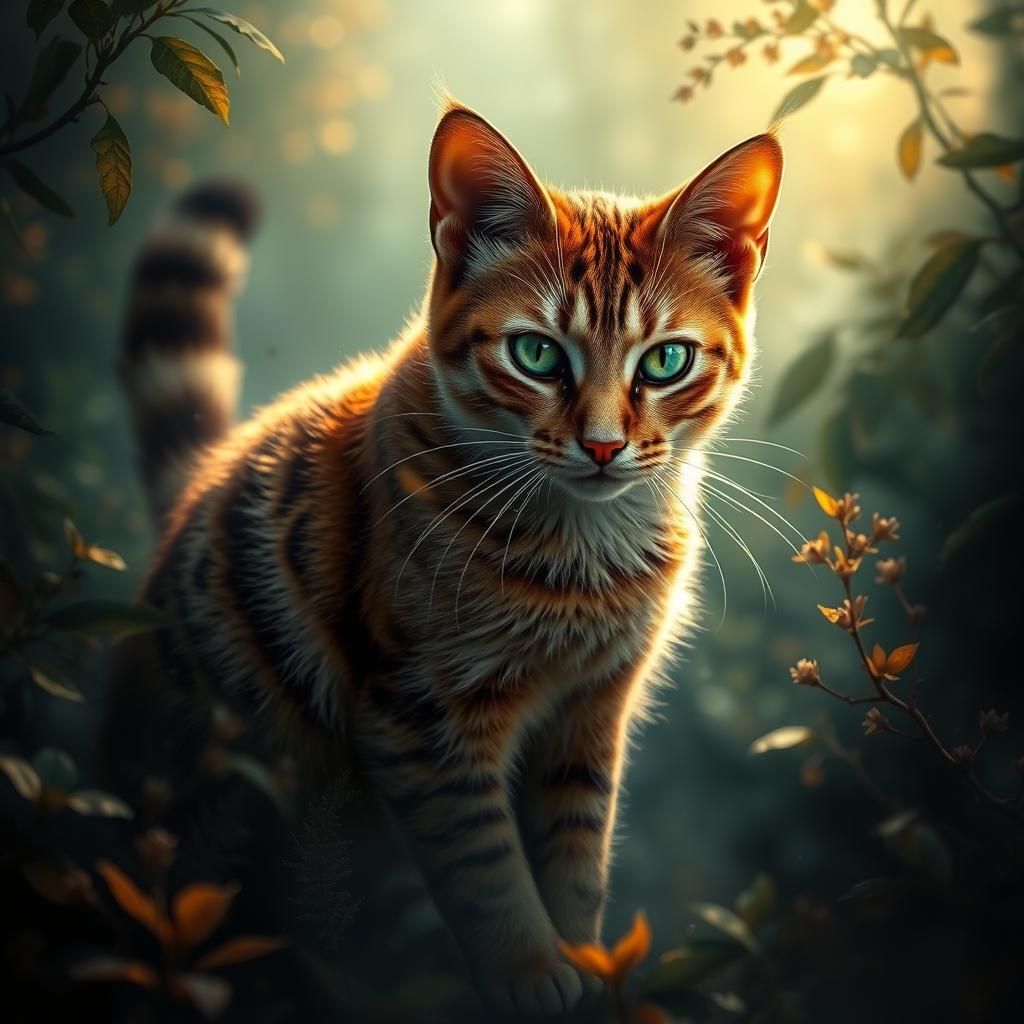 Mystical Ginger Cat with Emerald Eyes