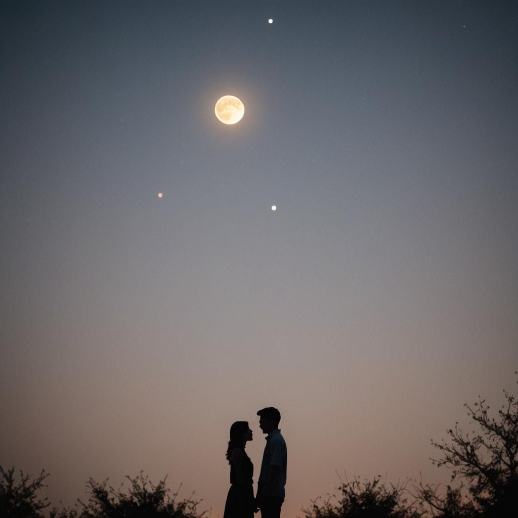 Romantic Silhouette Under Full Moon: Professional Photograph...