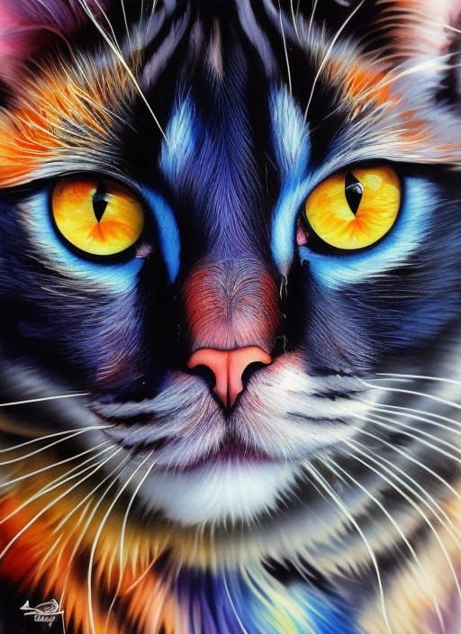 Hyperdetailed Cat Portrait with Marbling and Oil Effects