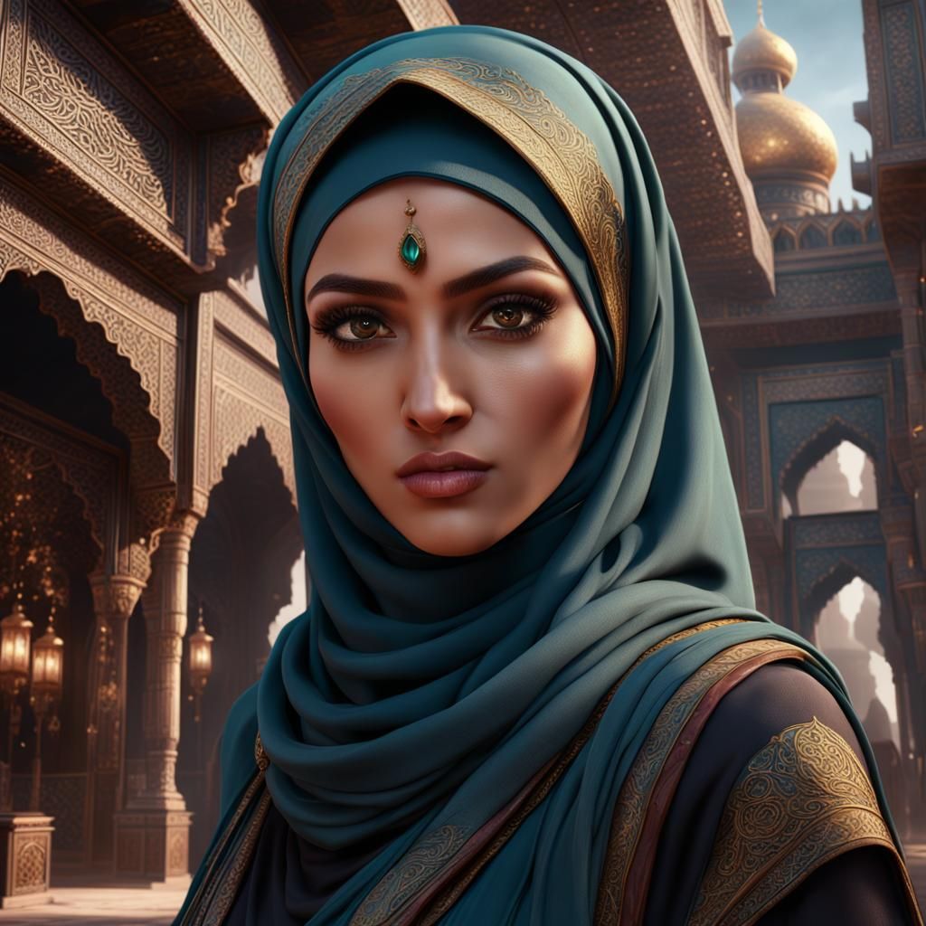 Girl in Hijab: Detailed Matte Painting