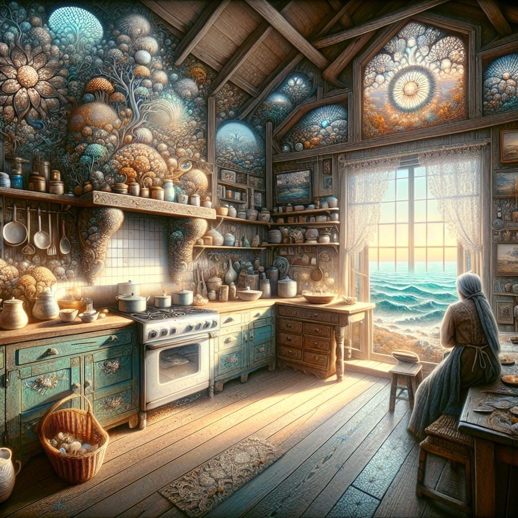 Rustic Cottage Kitchen in Pre-Raphaelitism Style
