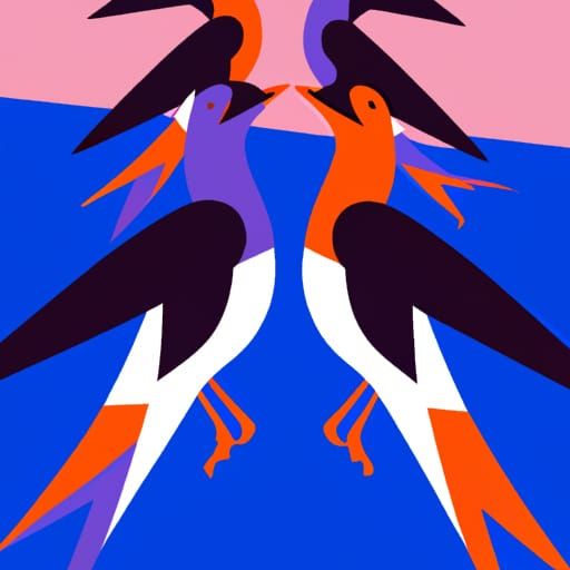 Dancing Birds: Pop Art Screen Print in Sky