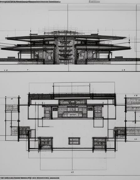 Taliesin West Blueprint: Hyperrealistic Technical Drawing