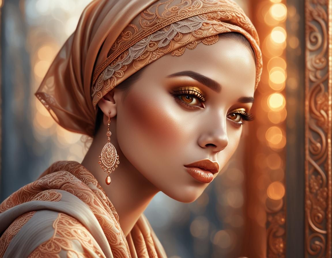 Hyper-Realistic Portrait with Copper Accents in Digital Art