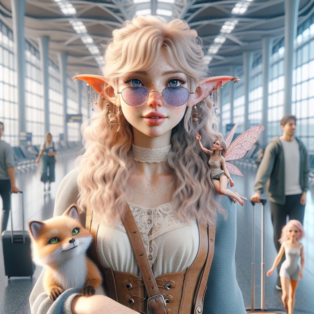 Hispanic Fairy Elf Arriving at Airport in Digital Art