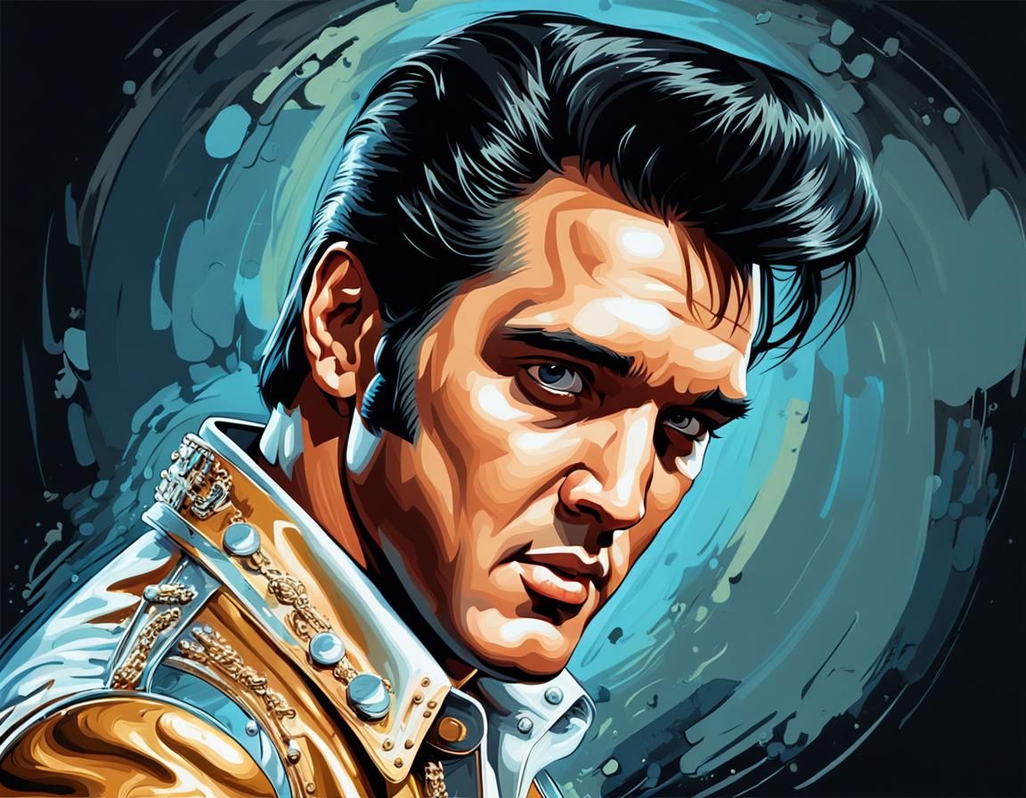 Elvis Presley Portrait in Bitmap Oil Painting Style