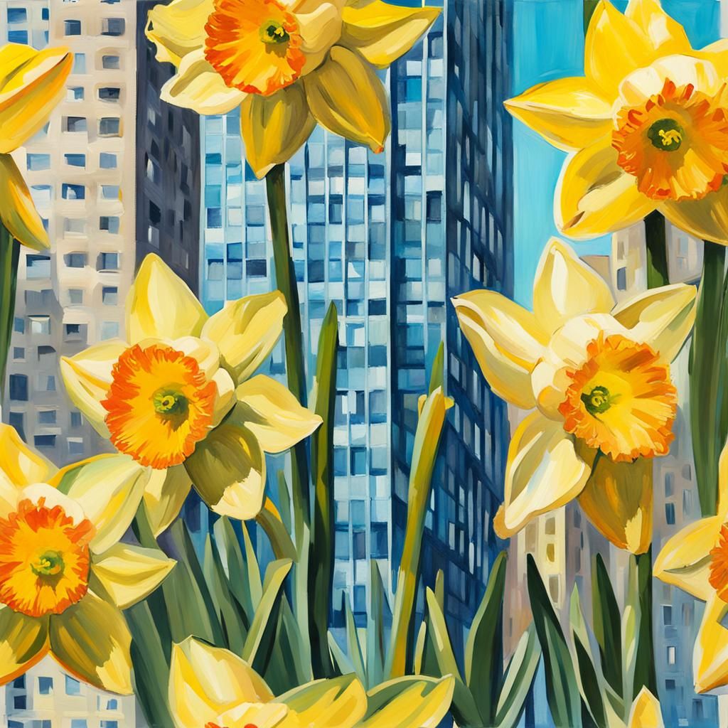 Skyscraper in Daffodil: Gouache Impressionist Masterpiece