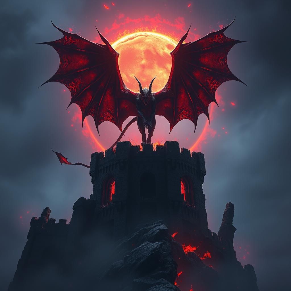 Majestic Devil on Ancient Fortress in Fantasy Art