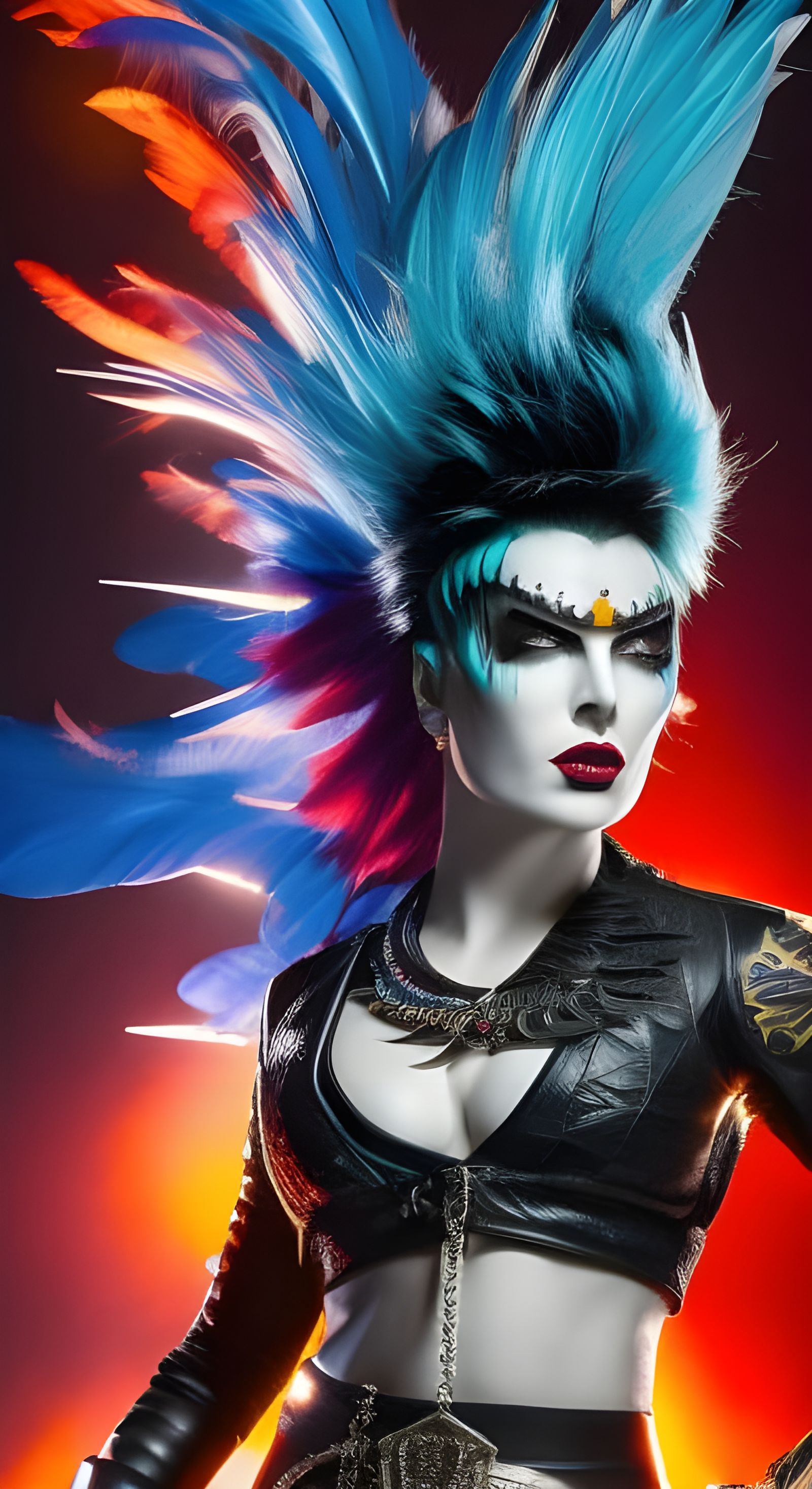 Woman with Blue Mohawk in Haunted Graveyard