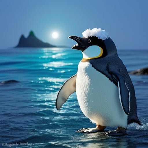 Dancing Penguin on Iridescent Shore