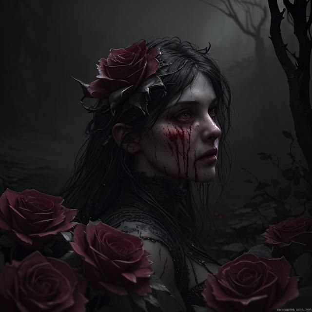 Hyperrealistic Rose Thorns with Dripping Blood