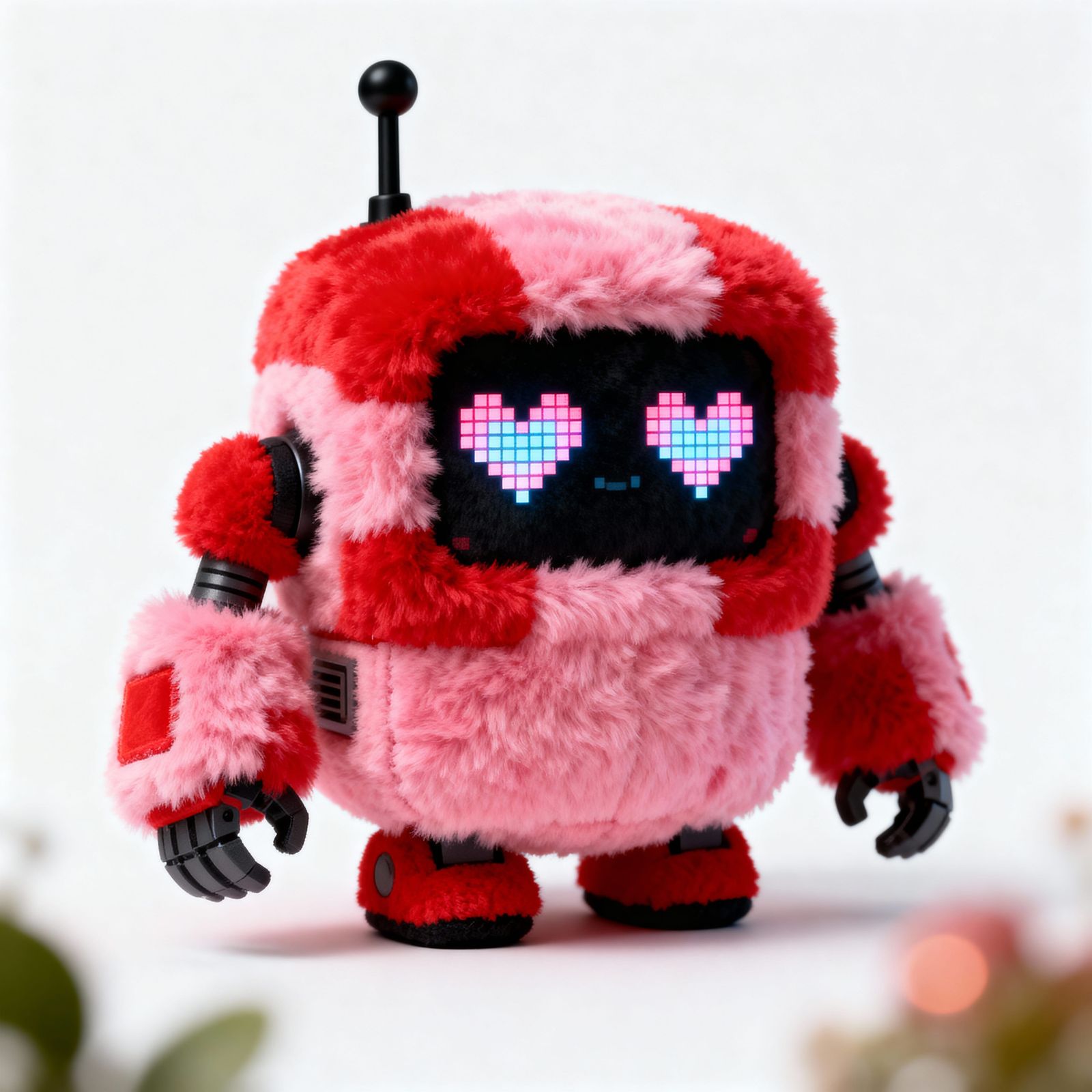 Cute Fluffy Robot with Pixel Heart Eyes
