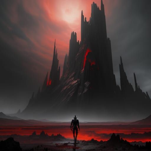 Dark Fantasy Demon in Desolate Wasteland Concept Art