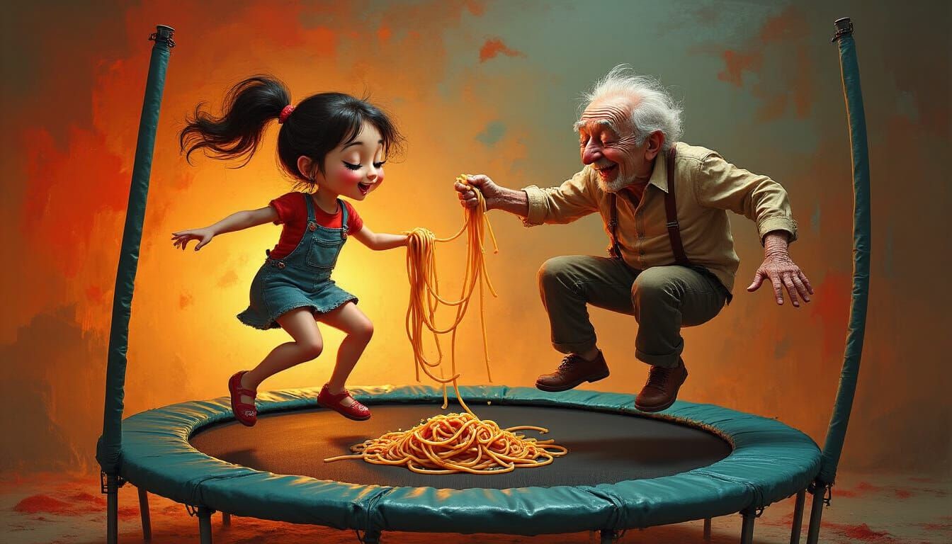 Dogs Eating Spaghetti: Surreal Mixed Media Art